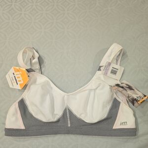 Lilyette In Motion Sports Bra 38D White Gray, Adjustable High Support Wi…